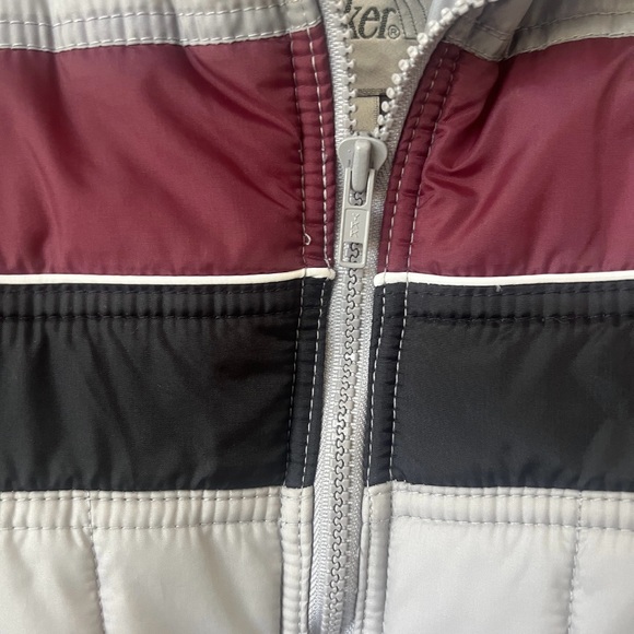 Vintage Chevron Striped Grey Puffer Jacket 1980’s Windbreaker Hipster Coat - Picture 4 of 7